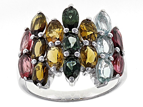 3.91ctw Oval Multi-Tourmaline Rhodium Over Sterling Silver Ring - Size 6
