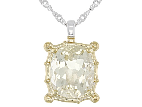 Photo of 5.00ct Rectangular Cushion Yellow Labradorite Rhodium Over Silver Two-Tone Pendant With Chain