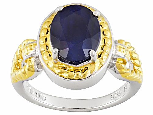 2.39ct Oval Blue Sapphire Solitaire Two-Tone Sterling Silver Ring - Size 9