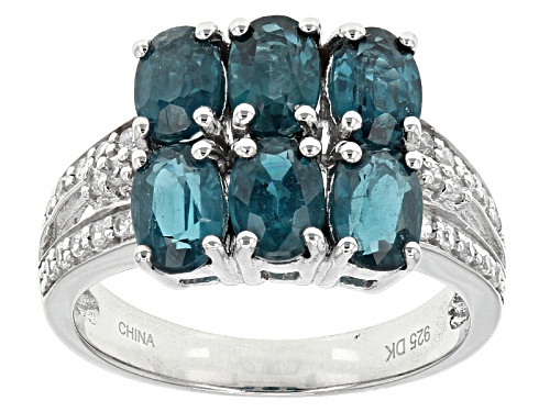 3.00ctw Oval Teal Chromium Kyanite And .46ctw Round White Zircon Sterling Silver Ring - Size 12