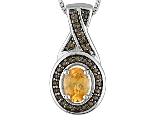 .76ct Oval Imperial Hessonite™ With .11ctw Round Smoky Quartz Silver Pendant With Chain