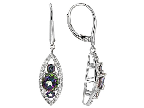 Photo of 2.21ctw Round Multicolor Topaz And .69ctw Round White Zircon Sterling Silver Dangle Earrings