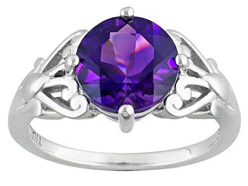 1.70ct Round Uruguayan Amethyst Sterling Silver Solitaire Ring - Size 12