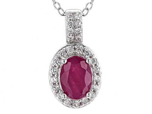 .94ct Oval Ruby And .09ctw Round White Zircon Sterling Silver Pendant With Chain