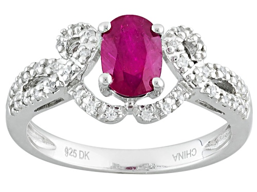 Photo of .85ct Oval Ruby And .22ctw Round White Zircon Sterling Silver Ring - Size 12