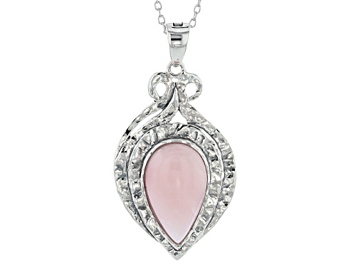 24x14mm Pear Shape Peruvian Pink Opal Sterling Silver Solitaire  Enhancer With Chain
