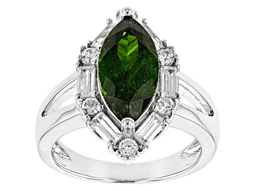 2.47ct Marquise Russian Chrome Diopside With 1.32ctw Baguette And Round White Zircon Silver Ring - Size 8