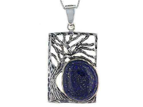 21x18mm Fancy Cabochon Lapis Lazuli Sterling Silver Enhancer With Chain