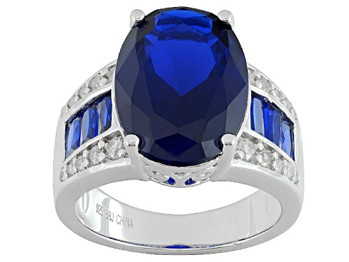 Photo of 6.50ctw Lab Created Blue Spinel And White Zircon Rhodium Over Sterling Silver Ring - Size 8