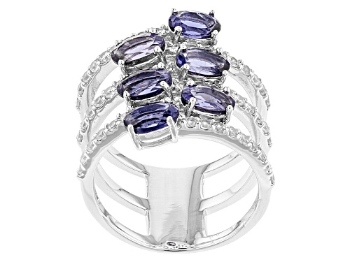 2.16ctw Oval Iolite And 1.13ctw Round White Zircon Sterling Silver Ring - Size 8
