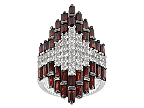4.68ctw Baguette Vermelho Garnet™ With 1.96ctw Round White Topaz Sterling Silver Ring - Size 5