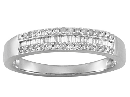 Photo of 0.25ctw Round And Baguette White Diamond Rhodium Over Sterling Silver Band Ring - Size 8