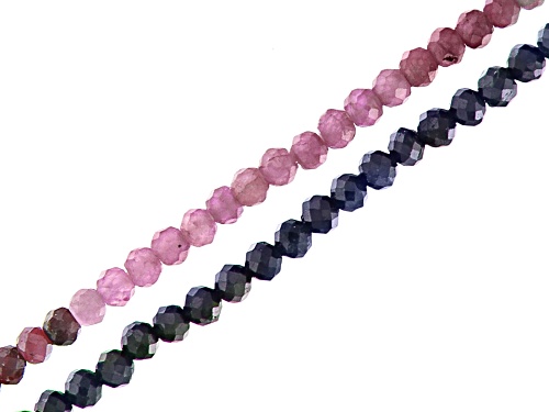 Ruby, Pink Sapphire & Blue Sapphire Faceted Round appx 2mm Bead Strand Set of 2 appx 12-13