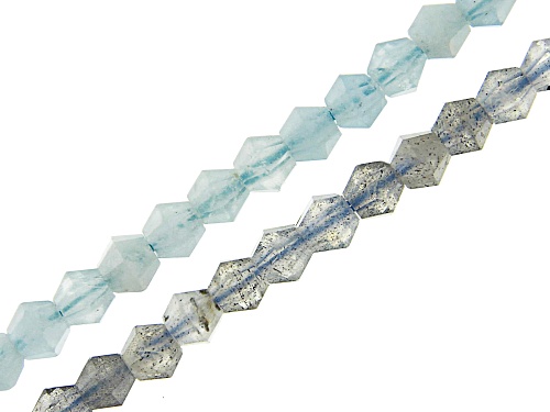 Aquamarine & Labradorite Faceted appx 3mm Bicone Bead Strand Set of 2 appx 15-16