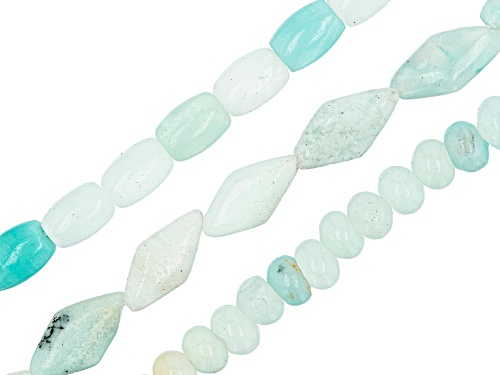 Green Quartzite Smooth Bead Strand Set of 3 in Assorted Shapes appx 15-16