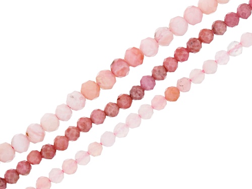 Rhodonite & Pink Opal Round Bead Strand Set of 3 appx 15-16