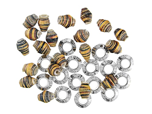 Photo of Akola Tiny Paper Beads with Silver Tone Spacer Beads