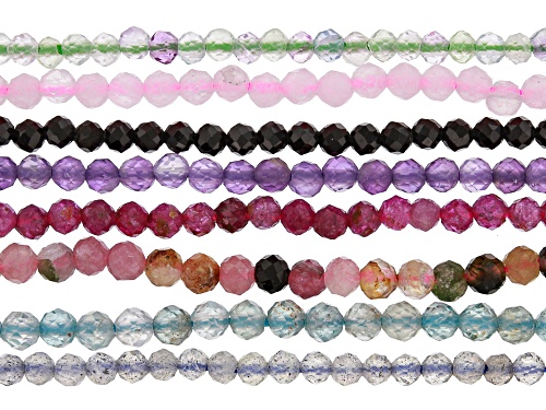 Multi-Stone Faceted appx 1.5-2.25mm Round Bead Strand Set of 8 appx 15-16"