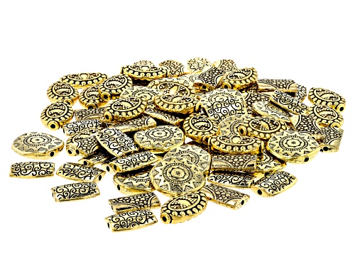 Large Metal Patterned Spacer Beads in 4 Styles in Antiqued Gold Tone 80 Pieces Total