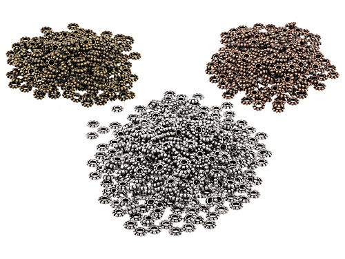 Rondelle Large Hole Daisy Spacer Bead Kit in Antiqued Tones Appx 1000 Pieces Total