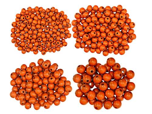 Photo of Orange Theaceae Wood Round Beads with Large Hole in 4 Sizes 500 Pieces Total