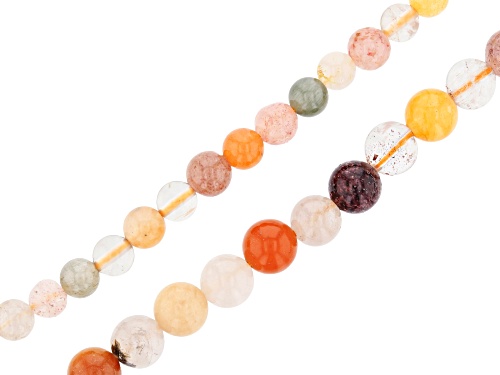 Multi-Color Quartz Round appx 6-8mm Bead Strand Set of 2 appx 15-16"