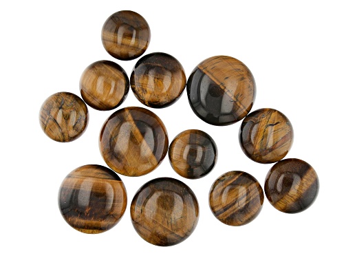 Photo of Tigers Eye Undrilled Cabochon Round appx 18-25mm in 3 Sizes 12 Pieces Total
