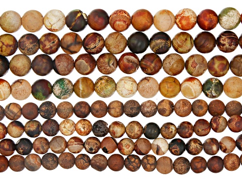 Photo of Matte Agate & Matte Earth Agate Round appx 8-10mm Bead Strand Set of 8 appx 14-15"