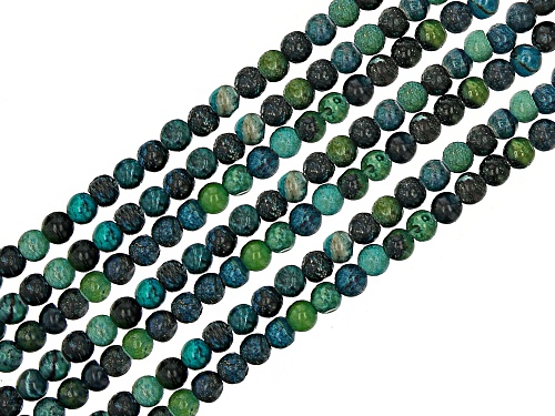 Photo of Chrysocolla Simulant appx 4-5mm Round Bead Strand Set of 7 appx 14.5-15"