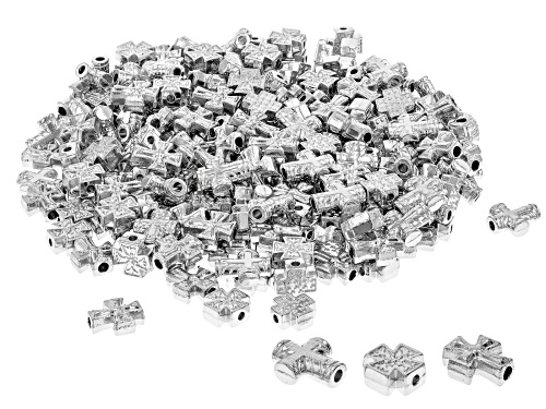 Silver Tone Cross Shape Metal Beads in 4 Styles 225 Pieces Total
