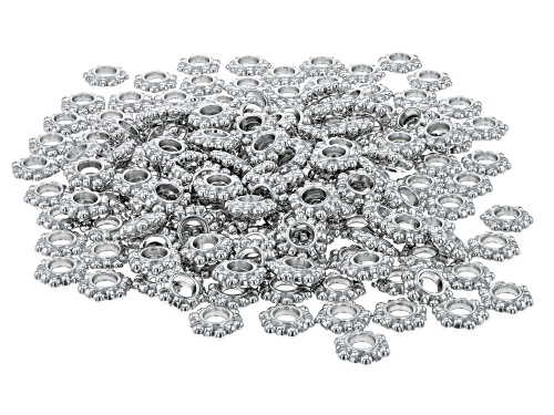 Silver Tone Round appx 11x3.5mm Beaded Pattern Large Hole Spacer Beads 200 Pieces Total