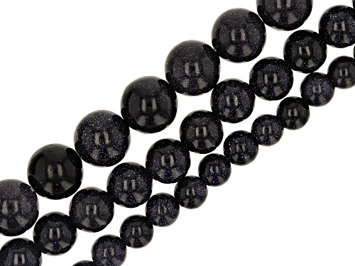 Photo of Blue Goldstone Appx 6mm, 8mm, 10mm Round Bead Strand Set of 3 Appx 15-16"