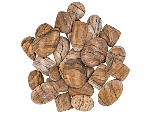 Travertine Undrilled Cabochon Mixed Shape Parcel in Assorted Sizes appx 25-40 Pieces