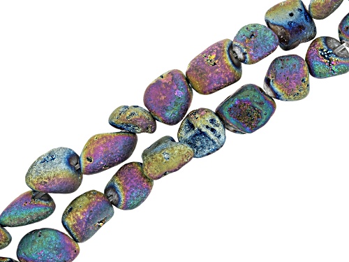Rainbow Druzy Quartz 10-12mm Nugget Bead Strand Approximately 15" in Length Set of 2