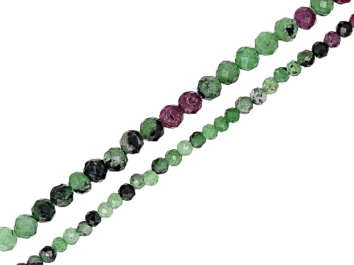 Ruby Zoisite 2mm & 3mm Faceted Round Bead Strand Set of 2 Approximately 14-15" in Length