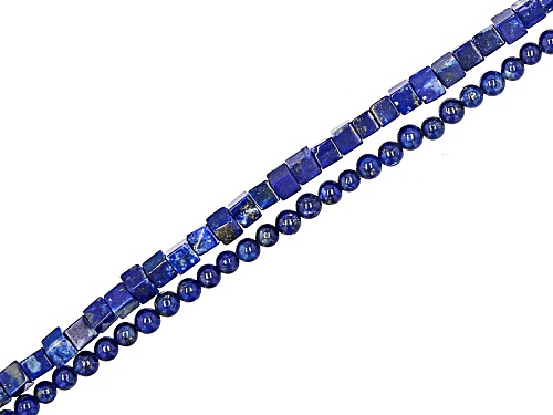 Lapis Lazuli 3-3.5mm Round & 3mm Cube Bead Strand Set of 2