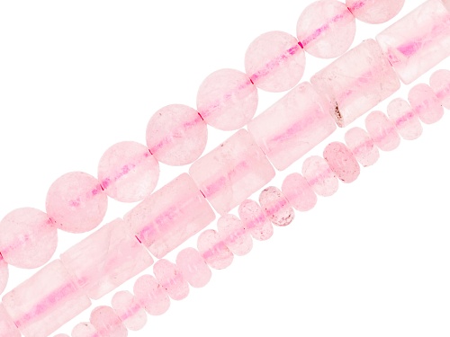 Rose Quartz Round, Tube, & Rondelle Bead Strand Set of 3