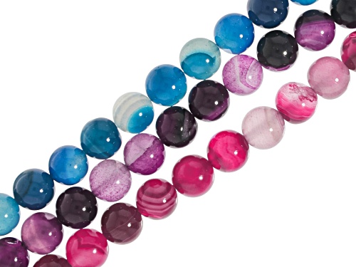 Multi-Color Banded Agate 10mm Round Bead Strand Approximately 14-15" in Length Set of 3