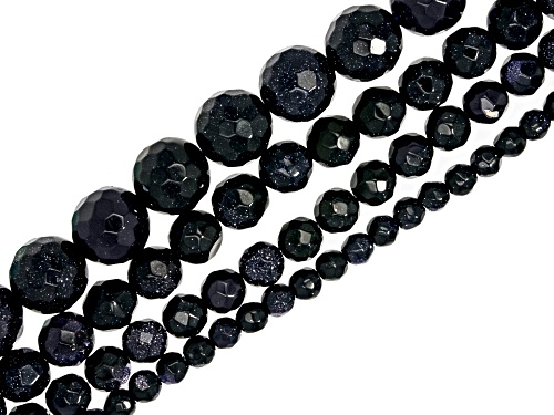 Blue Goldstone Faceted Round Bead Strand Set of 4