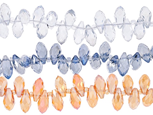 Multicolor Iridescent Glass 12x6mm Faceted Teardrop Bead Strand Set of 3