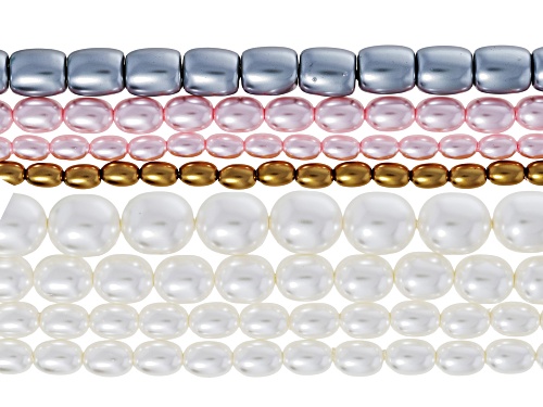 Multicolor Glass Pearl Rice Shaped Bead Strand Set of 8