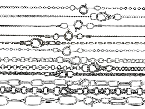 Photo of Chain Set of 12 in Assorted Links with Clasps in Silver Tone Appx 18" in Length