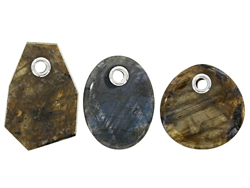 Labradorite hand polished pendant set/3 in oval, pear & fancy shapes