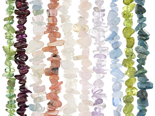 Gemstone chip strand set of 10 strands in assorted stones appx 15-16