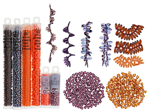 Bead Embroidery Supply Kit In Pinks&Oranges Incl Seed Beads, Delicas, Daggers, 3mm & 4mm Bicones