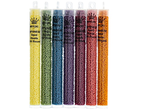 Photo of Brick stitch supply kit for making fringe earrings and bracelet includes 7 tubes of 11/0 seed beads