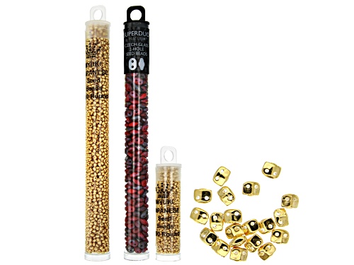 Varidi Cymbal Super Duo Beads in 24K Gold Over Brass and Assorted Seed Beads in 3 Styles