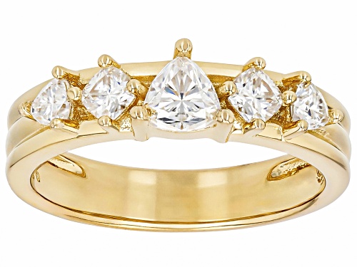 MOISSANITE FIRE® 0.74CTW DEW TRILLION AND SQUARE CUSHOIN 14K YELLOW GOLD OVER SILVER RING - Size 6