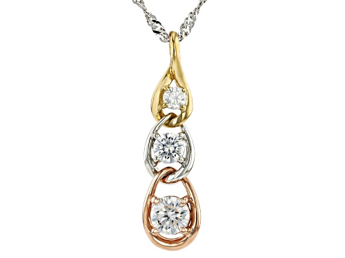 MOISSANITE FIRE® 0.83CTW DEW ROUND BRILLIANT PLATINEVE® TRI COLOR PENDANT AND CHAIN