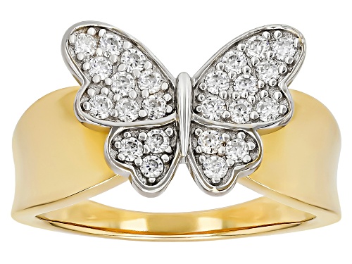 MOISSANITE FIRE® 0.48CTW ROUND 14K YELLOW GOLD OVER SILVER BUTTERFLY RING - Size 7
